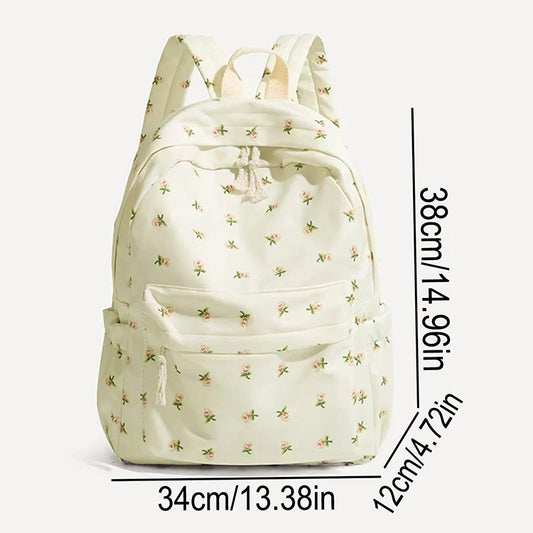 Pretty Flower Print Women's Canvas Backpack