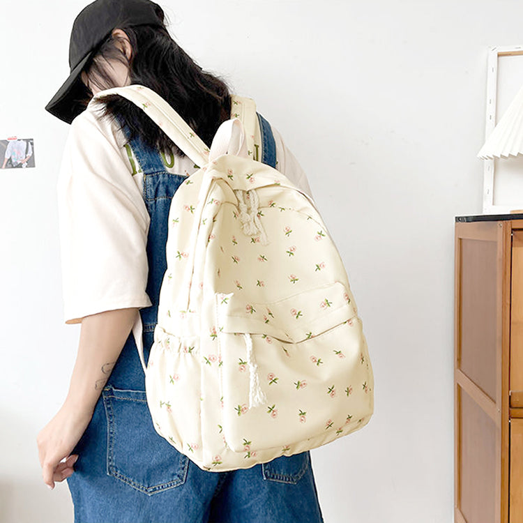 Pretty Flower Print Women's Canvas Backpack