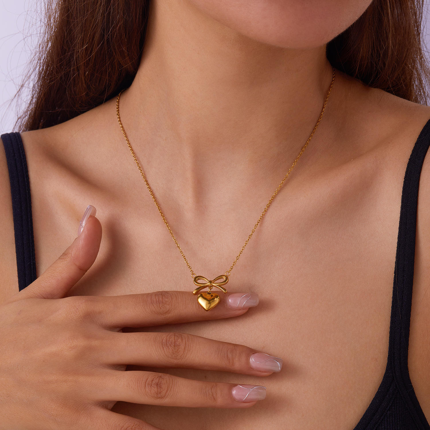 Bow Heart Pendant Necklace -Dainty Cute Pendant Jewelry Gift